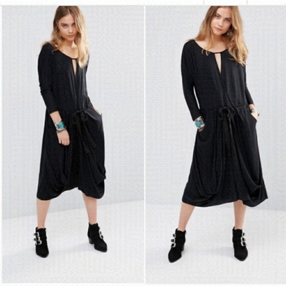 Free People Dresses & Skirts - Free People Easy Squeeze Black Linen Blend dress dark academia lagenlook sz xs